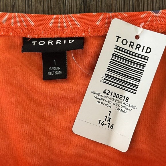 Torrid Mini Mesh Cami Shirred Bust Skater Dress Sunny Days Nasturtium - Picture 9 of 12